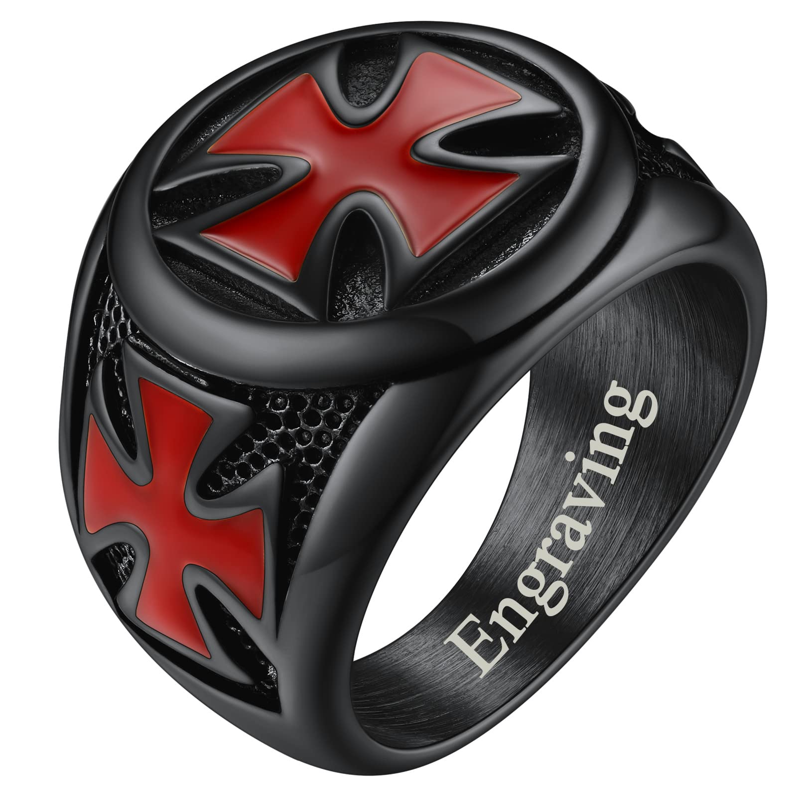 FaithHeart Mens Stainless Steel Crusader Jerusalem Cross Ring with 18K Gold Plated Two Tone Ring Size 7,8,9,10,11,12
