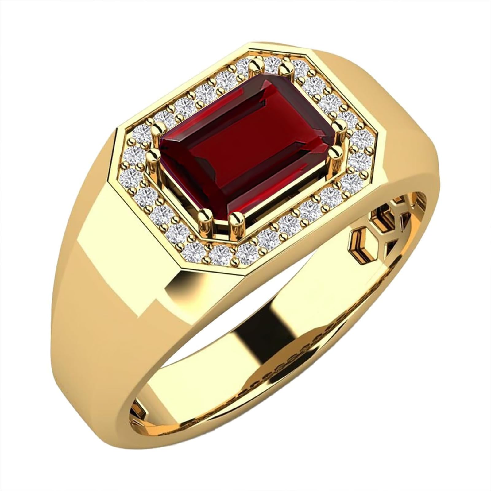 3ct Emerald Cut Gemstone Ring for Men 10K 14K 18K Real Gold Mens Gemstone Engagement Ring Luxury Mens Rings for Dad Husband Jewelry Gift for Birthday Father’s Day Valentine's Day