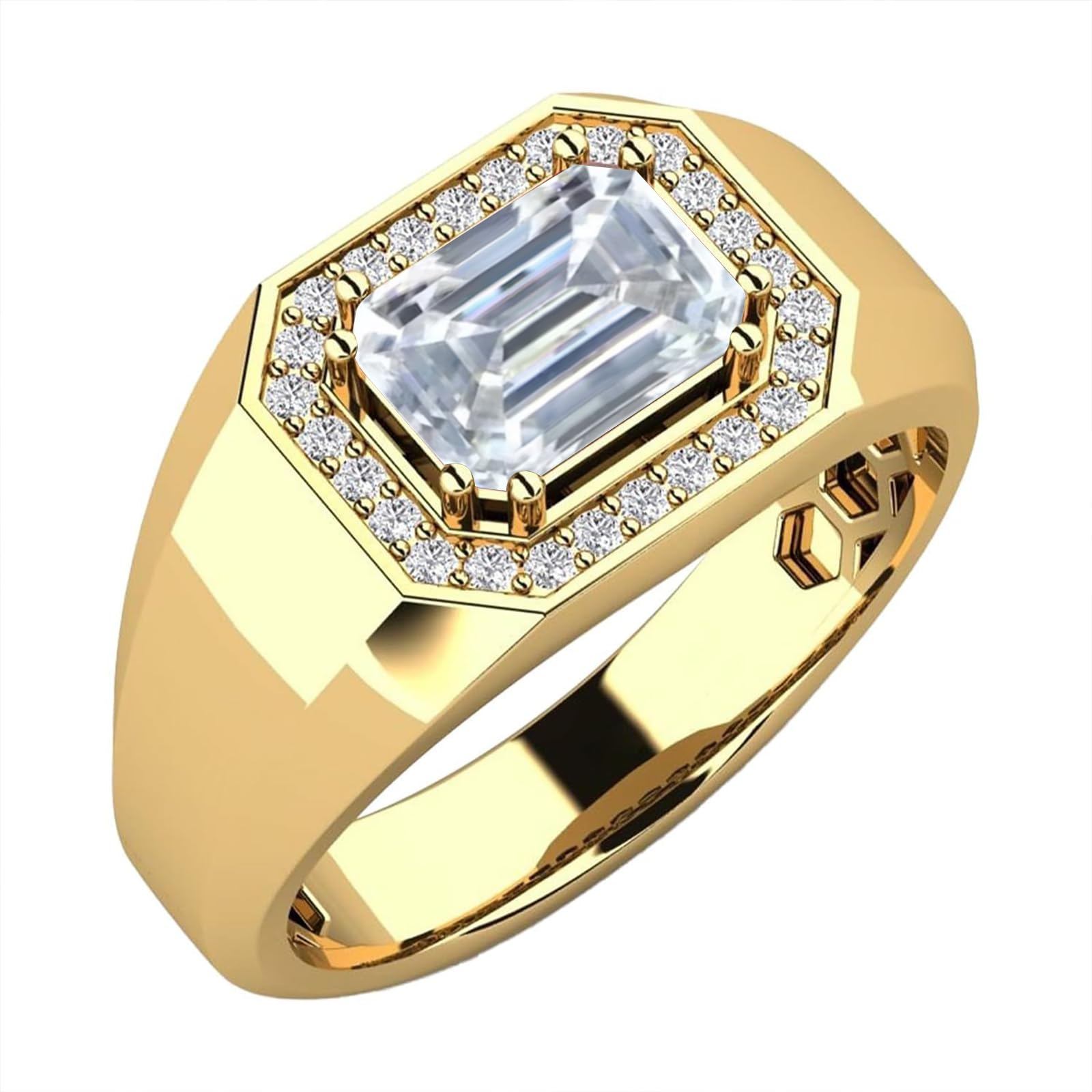 3ct Emerald Cut Gemstone Ring for Men 10K 14K 18K Real Gold Mens Gemstone Engagement Ring Luxury Mens Rings for Dad Husband Jewelry Gift for Birthday Father’s Day Valentine's Day