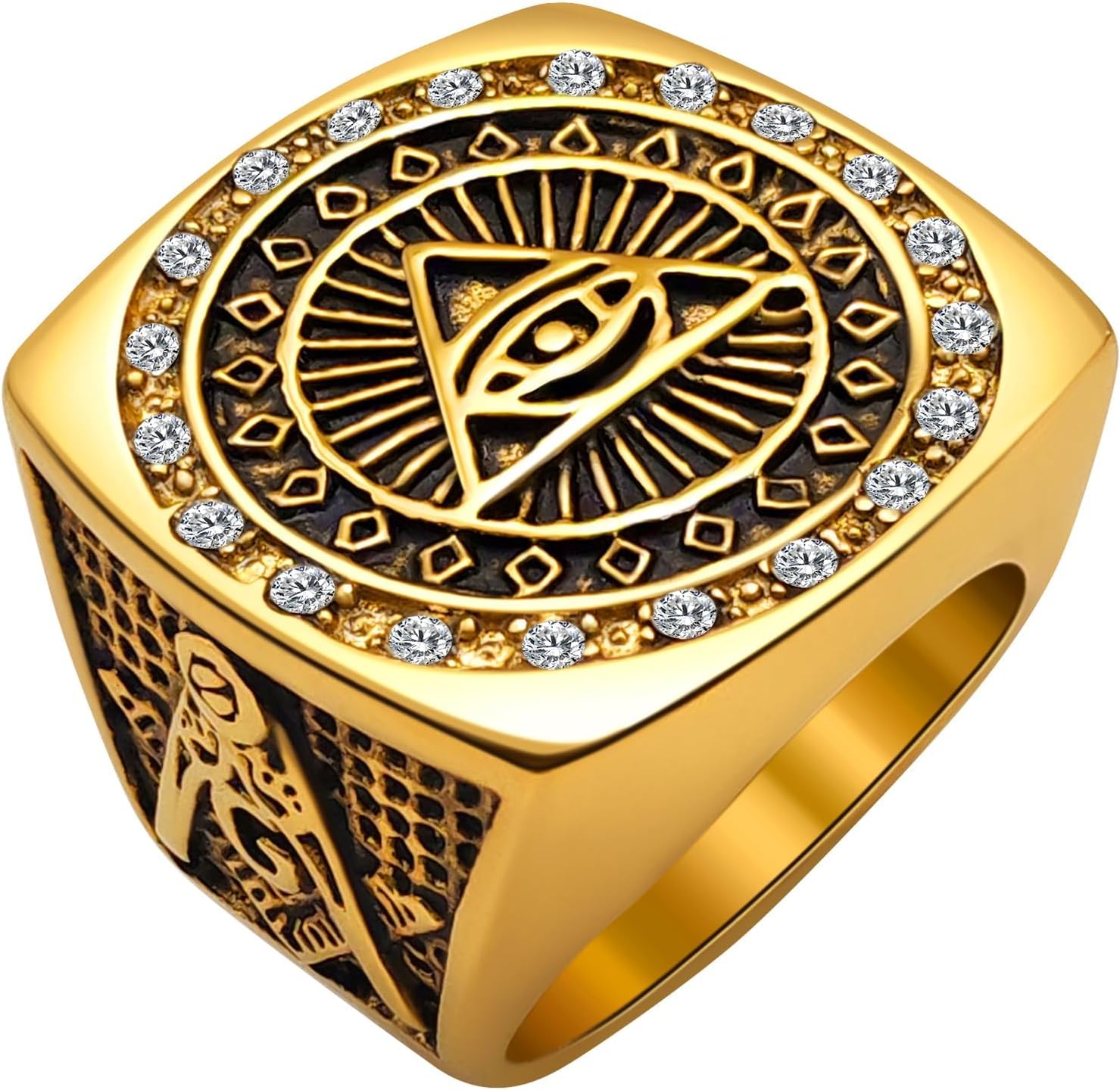 Masonic Signet Rings for Men, 316L Stainless Steel/18K Real Gold/Black Metal Freemason Jewelry, Punk Biker Mason Ring, Size 7-12