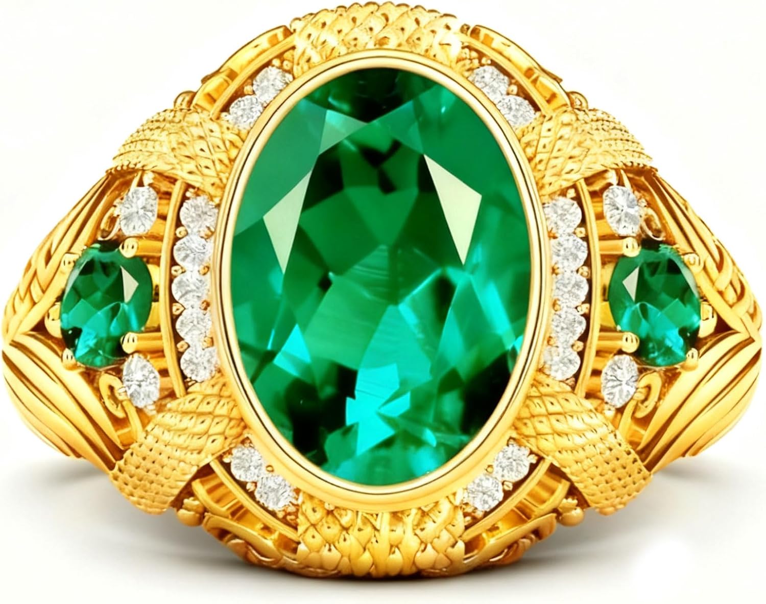 Solid 10K 14K 18K Gold 4 Carat Emerald Engagement Rings for Mens Gemstone Signet Rings for Men with Moissanite Size 4-16