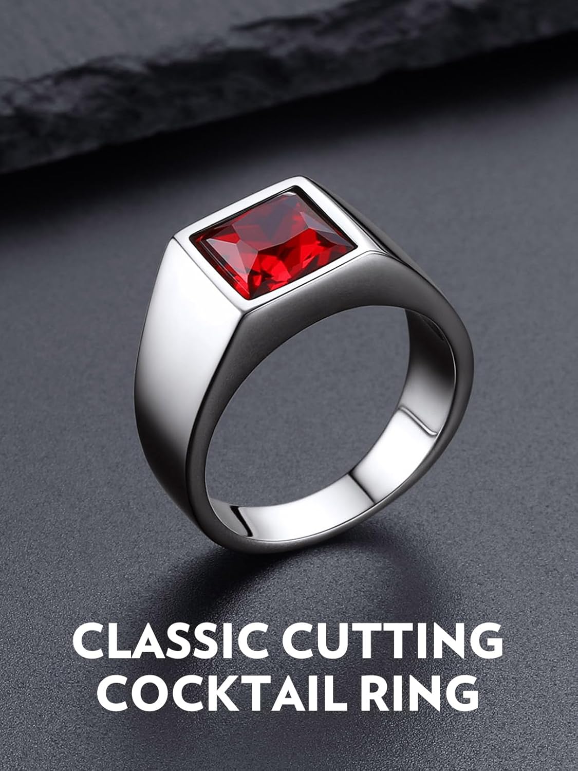 Bandmax Square Cut Gemstone Rings for Men Women, Shining Stone Signet Ring Cocktail Ring Statement Ring Personalized Birthstone Ring for Gift US Size 7-14