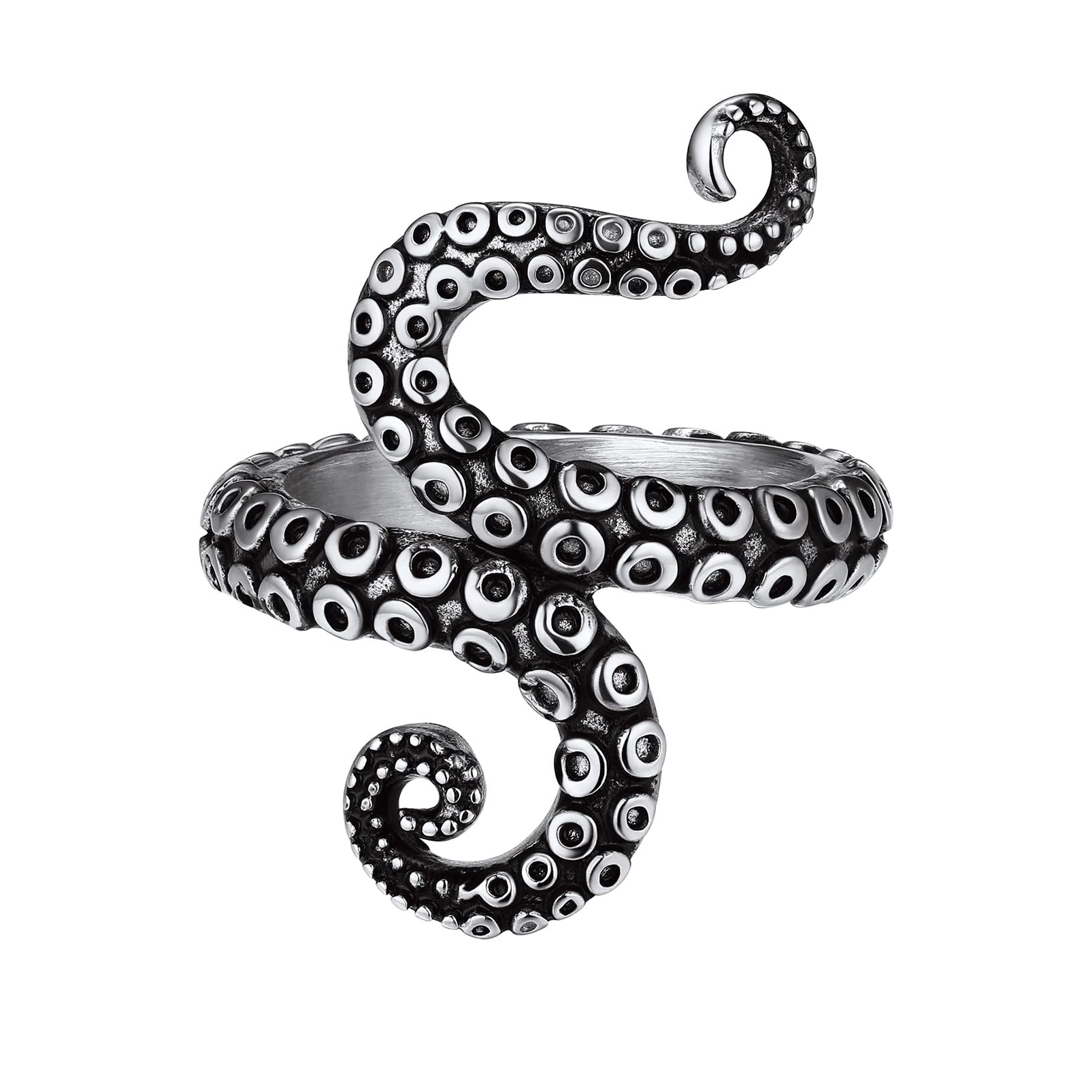 PROSTEEL Mens Gothic Biker Ring, 316L Stainless Steel Dragon Claw Eye Ring/Raven Skull Ring/Octopus Ring, Cool and Masculine, Size 7-14, Black/18K Gold Plated, Come with Box
