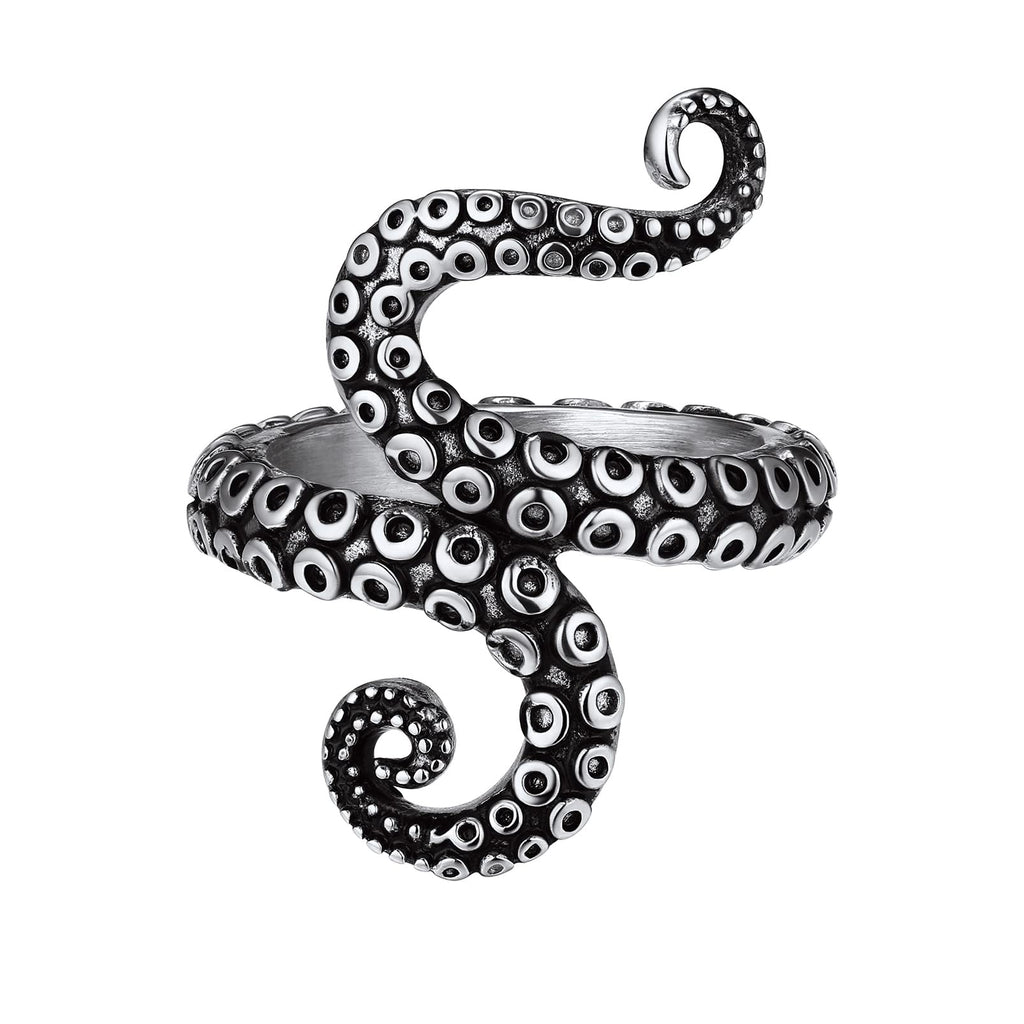 PROSTEEL Mens Gothic Biker Ring, 316L Stainless Steel Dragon Claw Eye Ring/Raven Skull Ring/Octopus Ring, Cool and Masculine, Size 7-14, Black/18K Gold Plated, Come with Box