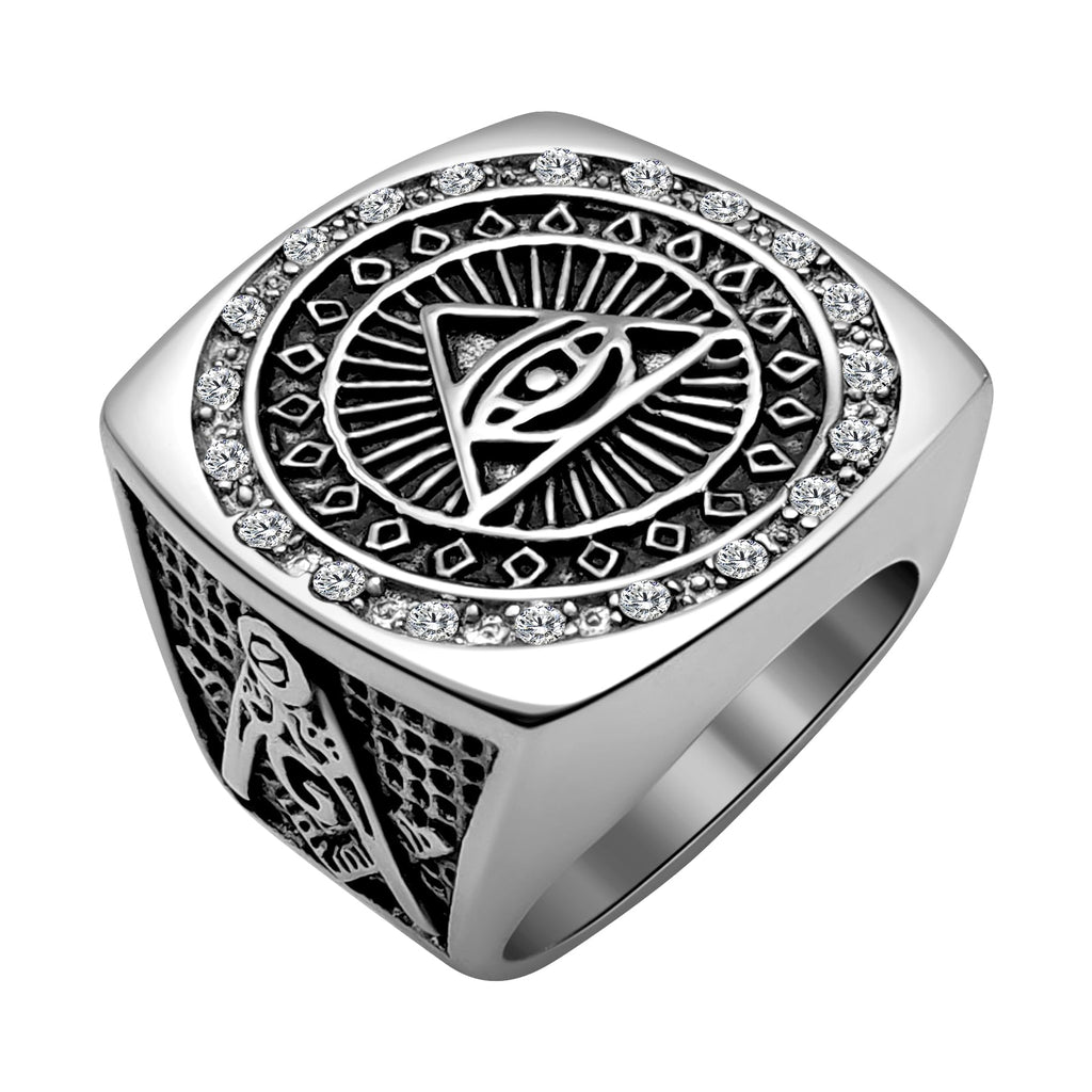 Masonic Signet Rings for Men, 316L Stainless Steel/18K Real Gold/Black Metal Freemason Jewelry, Punk Biker Mason Ring, Size 7-12