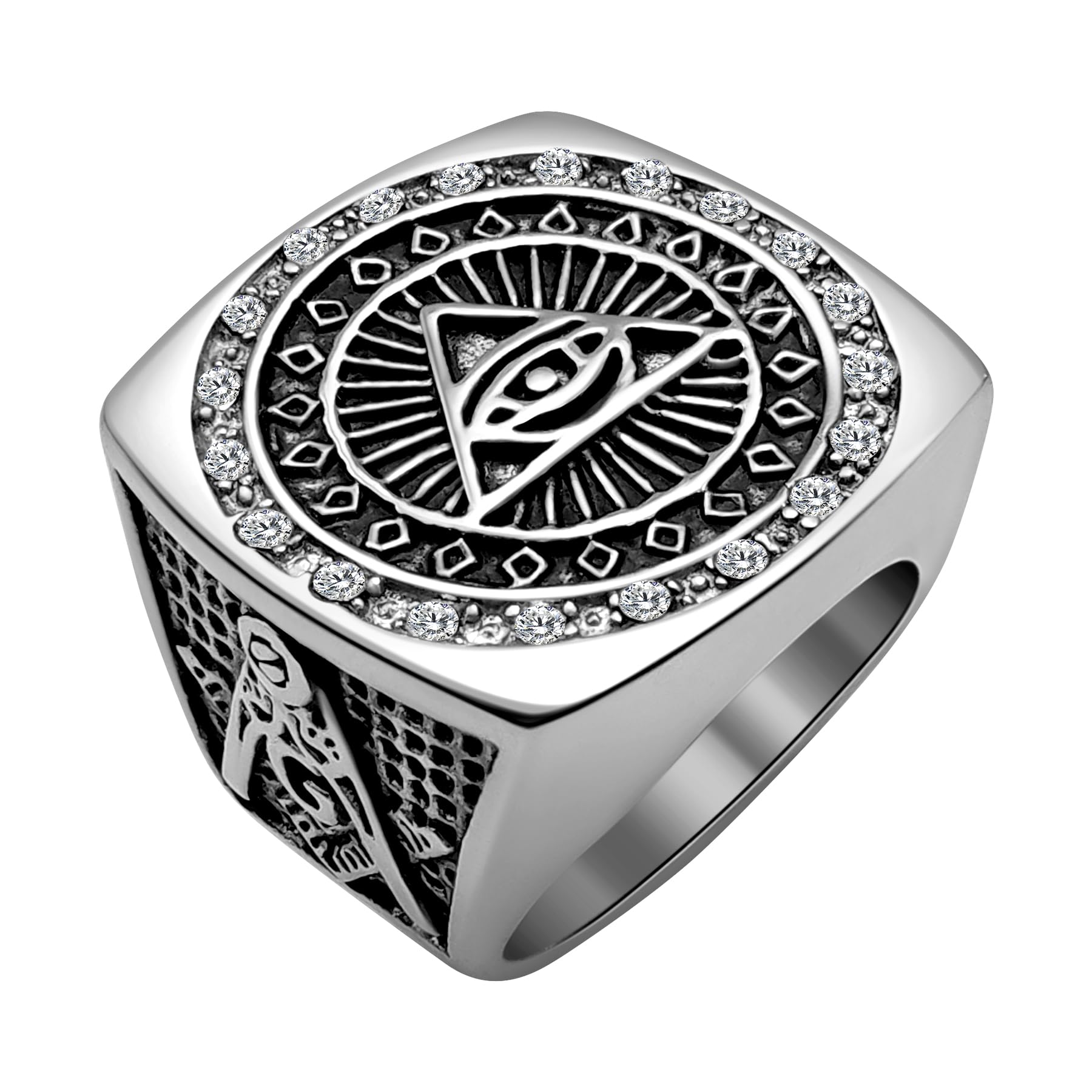 Masonic Signet Rings for Men, 316L Stainless Steel/18K Real Gold/Black Metal Freemason Jewelry, Punk Biker Mason Ring, Size 7-12