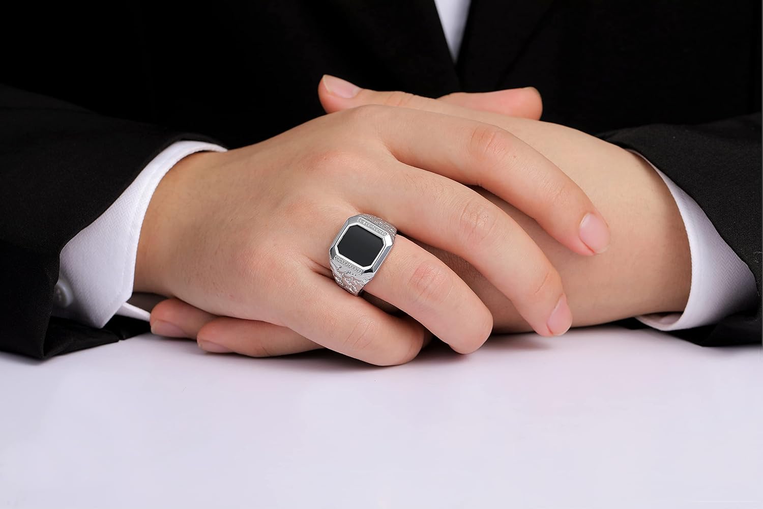 Rylos Men's Rings With Diamonds and Black Onyx, Tiger Eye, Blue, Green, or Red Quartz Set in Designer Nugget Style - Unique Sterling Silver Rings for Men, Sizes 8-13