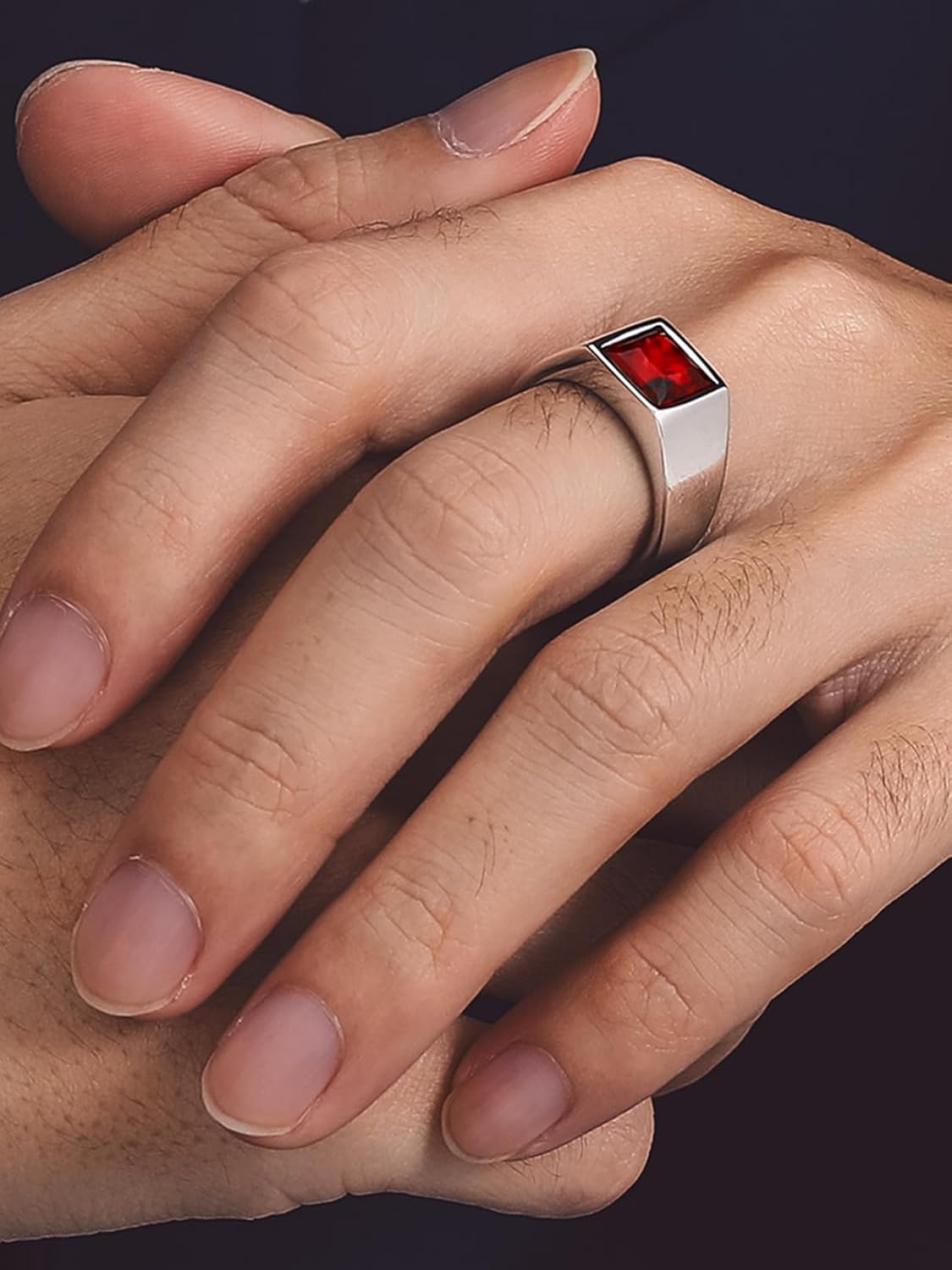 Bandmax Square Cut Gemstone Rings for Men Women, Shining Stone Signet Ring Cocktail Ring Statement Ring Personalized Birthstone Ring for Gift US Size 7-14