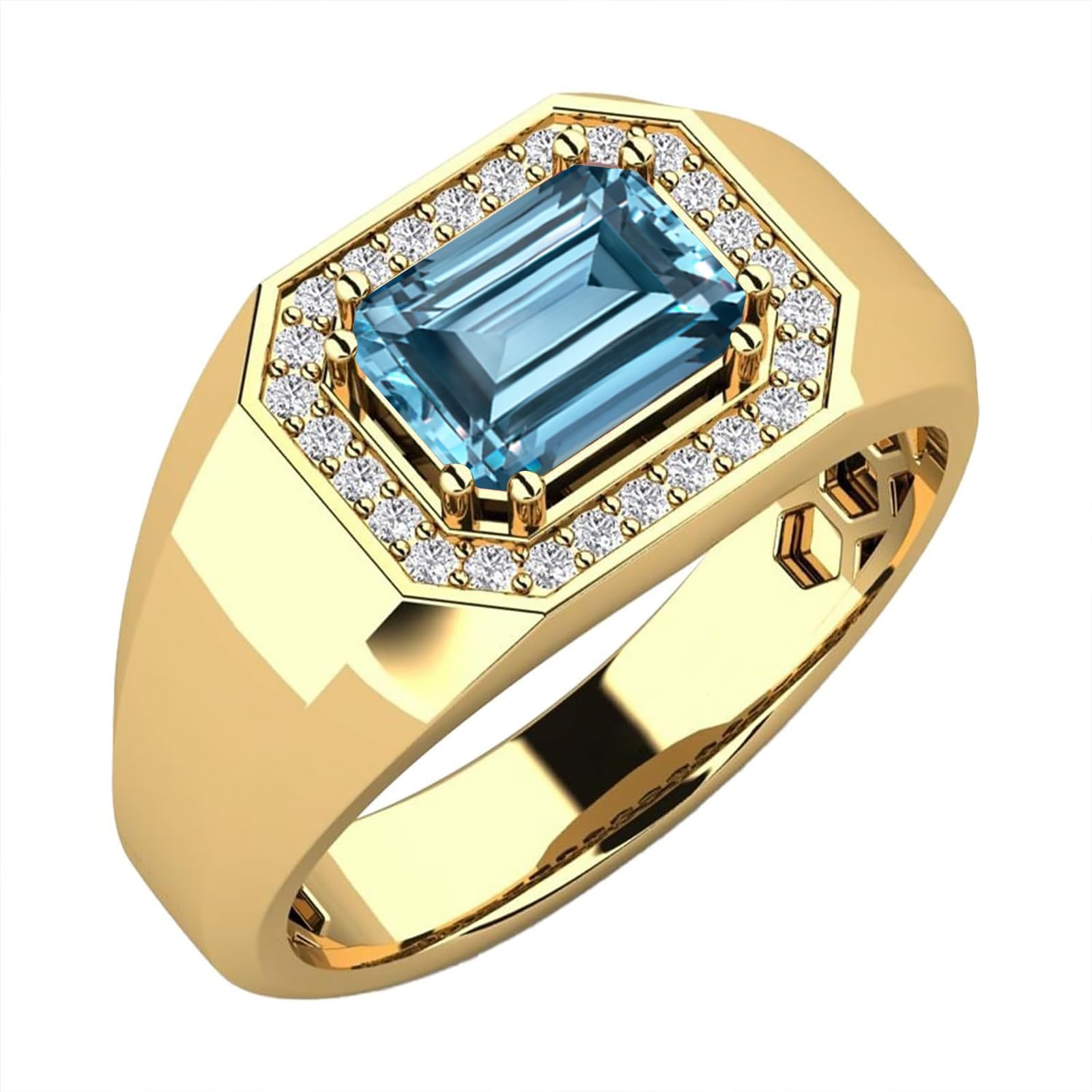 3ct Emerald Cut Gemstone Ring for Men 10K 14K 18K Real Gold Mens Gemstone Engagement Ring Luxury Mens Rings for Dad Husband Jewelry Gift for Birthday Father’s Day Valentine's Day
