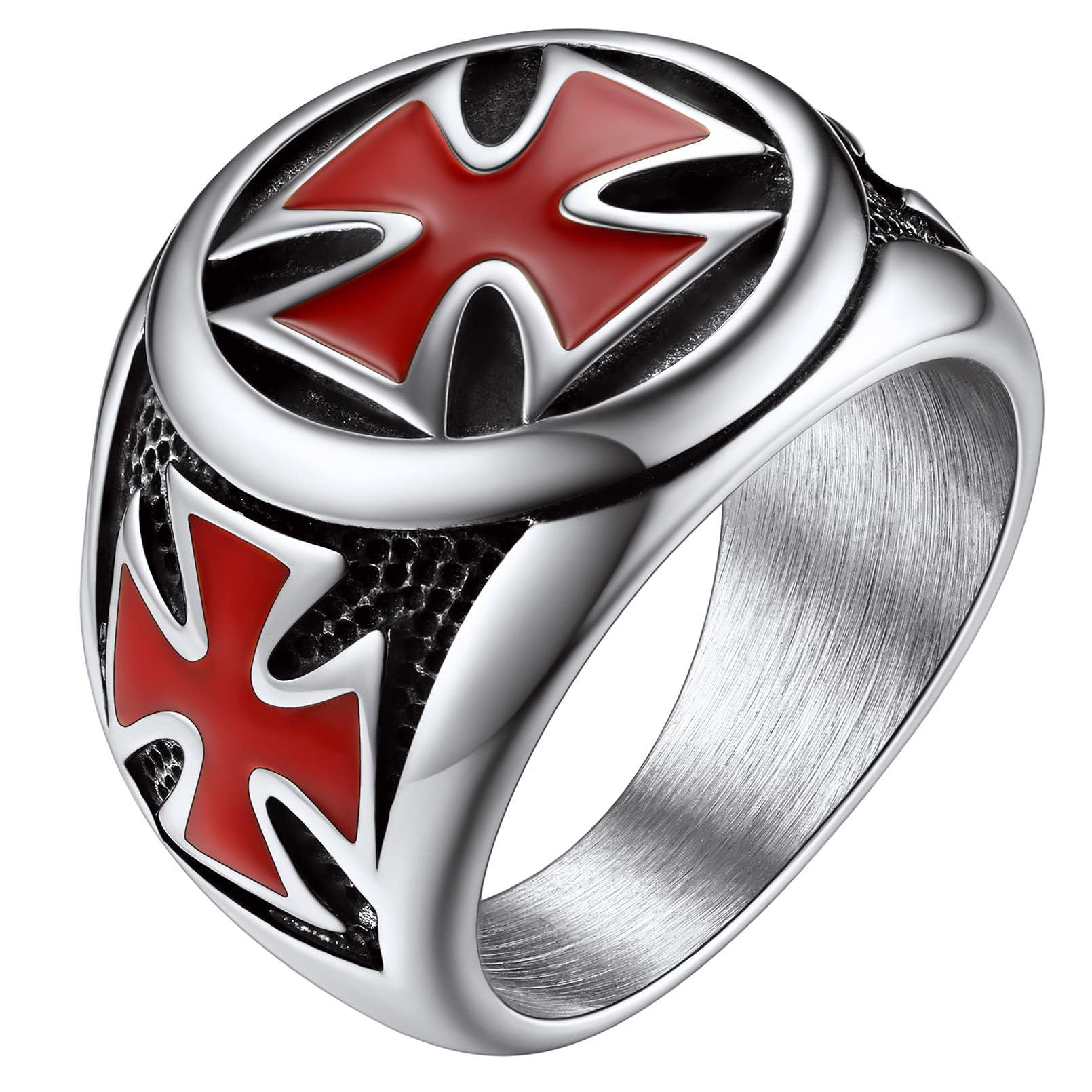 FaithHeart Mens Stainless Steel Crusader Jerusalem Cross Ring with 18K Gold Plated Two Tone Ring Size 7,8,9,10,11,12