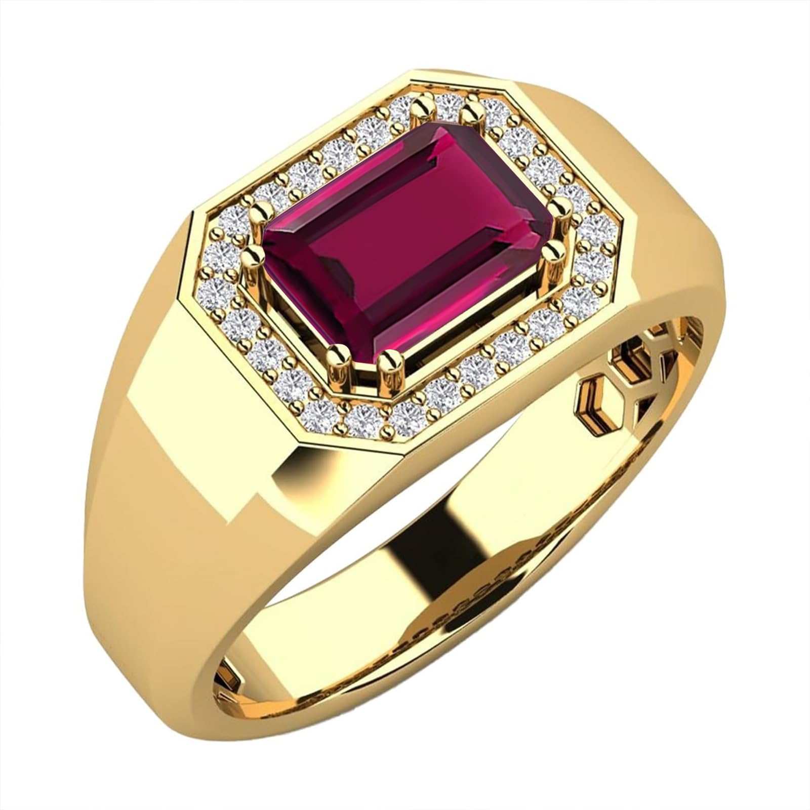 3ct Emerald Cut Gemstone Ring for Men 10K 14K 18K Real Gold Mens Gemstone Engagement Ring Luxury Mens Rings for Dad Husband Jewelry Gift for Birthday Father’s Day Valentine's Day