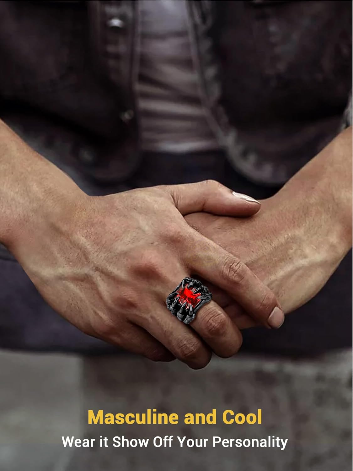 PROSTEEL Mens Gothic Biker Ring, 316L Stainless Steel Dragon Claw Eye Ring/Raven Skull Ring/Octopus Ring, Cool and Masculine, Size 7-14, Black/18K Gold Plated, Come with Box