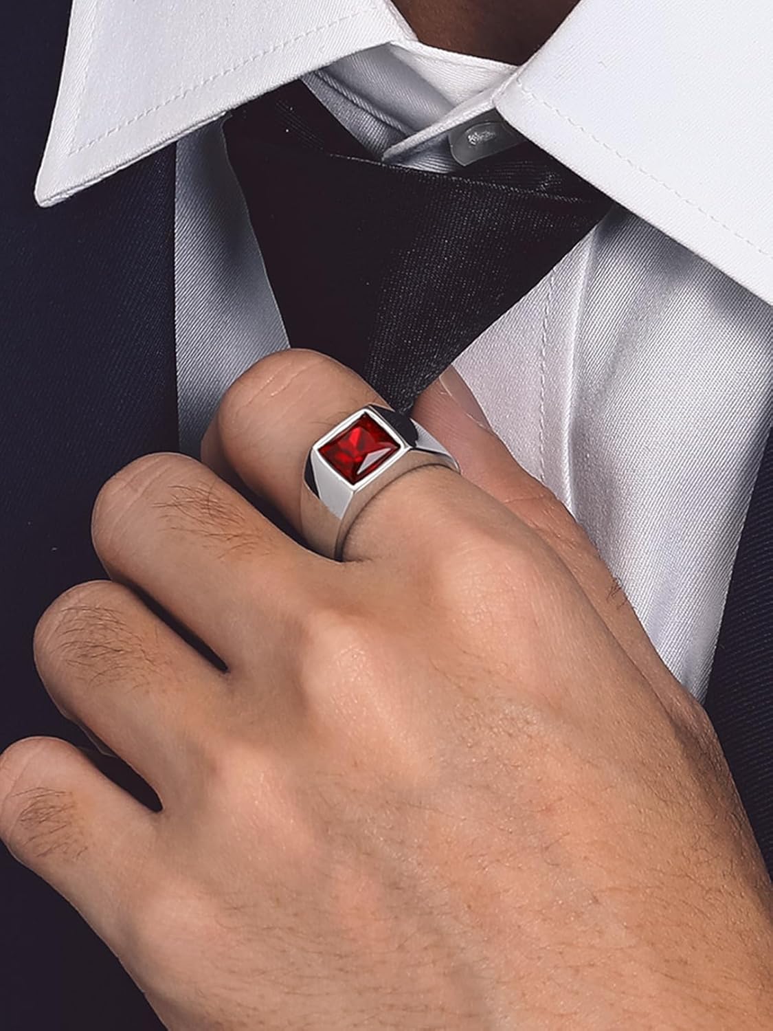 Bandmax Square Cut Gemstone Rings for Men Women, Shining Stone Signet Ring Cocktail Ring Statement Ring Personalized Birthstone Ring for Gift US Size 7-14