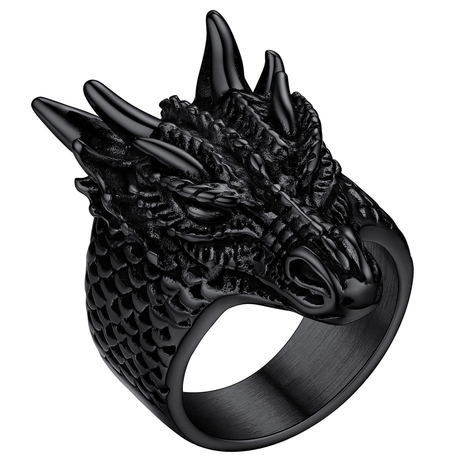 FaithHeart Norse Viking Jewelry Mens Stainless Steel Vikings Thor's Hammer/Wolf Head Ring Valknut Warrior's Gothic Jewelry-Personalized Engrave