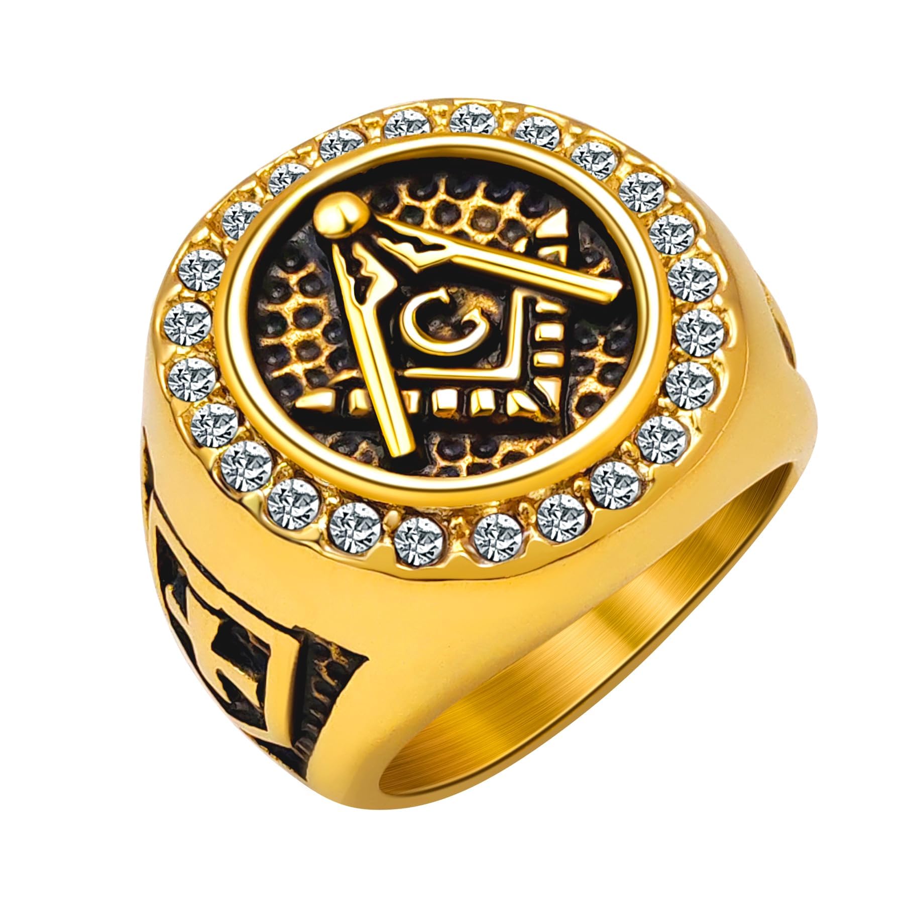 Masonic Signet Rings for Men, 316L Stainless Steel/18K Real Gold/Black Metal Freemason Jewelry, Punk Biker Mason Ring, Size 7-12