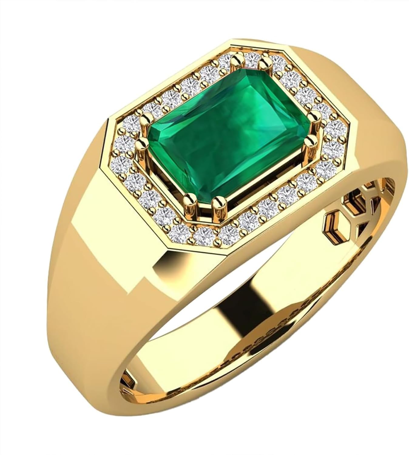 3ct Emerald Cut Gemstone Ring for Men 10K 14K 18K Real Gold Mens Gemstone Engagement Ring Luxury Mens Rings for Dad Husband Jewelry Gift for Birthday Father’s Day Valentine's Day