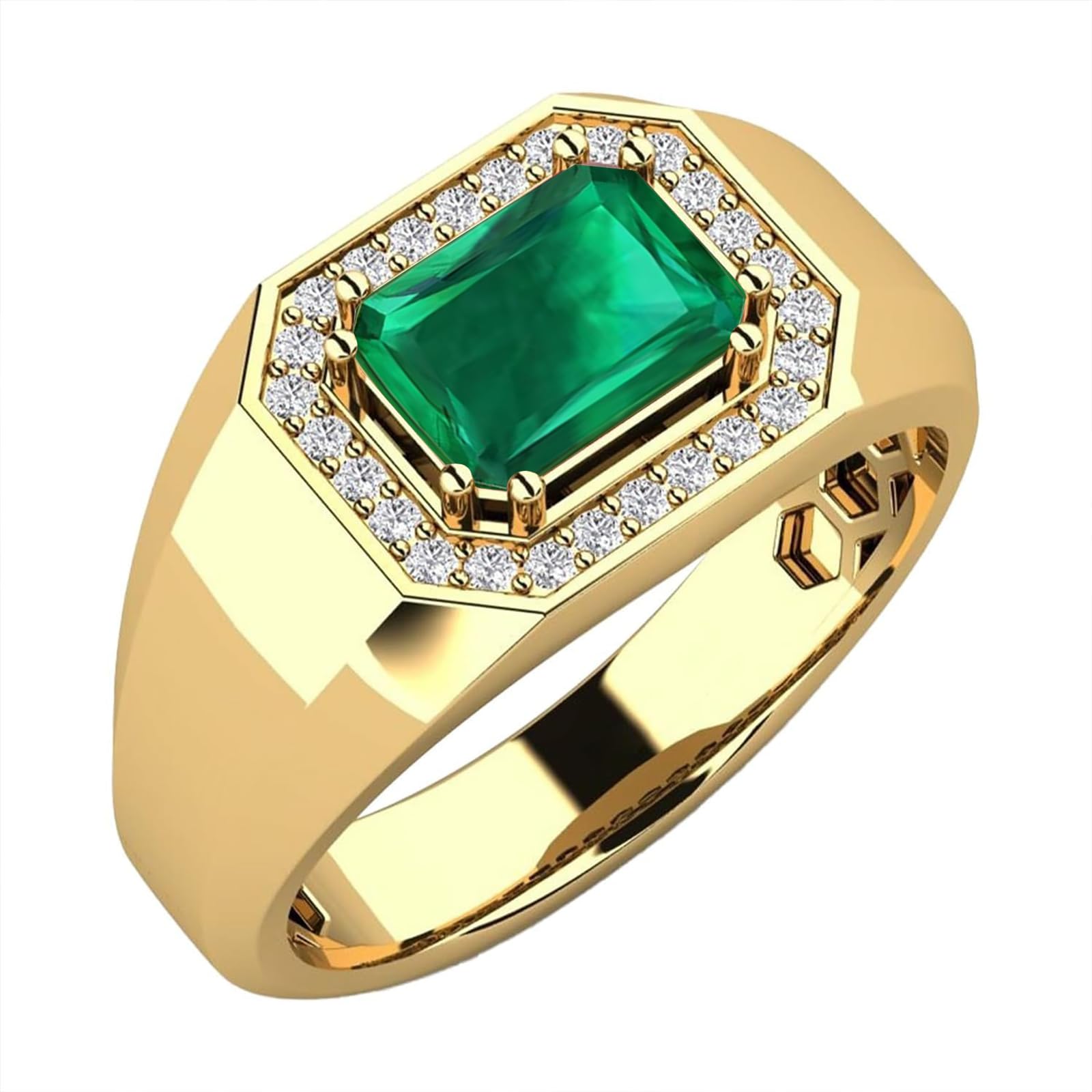 3ct Emerald Cut Gemstone Ring for Men 10K 14K 18K Real Gold Mens Gemstone Engagement Ring Luxury Mens Rings for Dad Husband Jewelry Gift for Birthday Father’s Day Valentine's Day