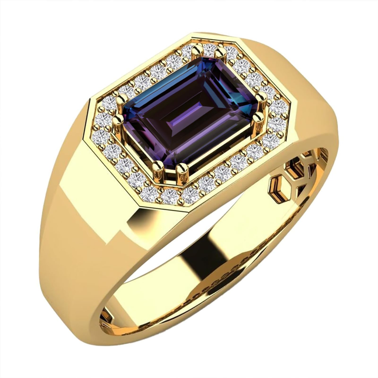 3ct Emerald Cut Gemstone Ring for Men 10K 14K 18K Real Gold Mens Gemstone Engagement Ring Luxury Mens Rings for Dad Husband Jewelry Gift for Birthday Father’s Day Valentine's Day