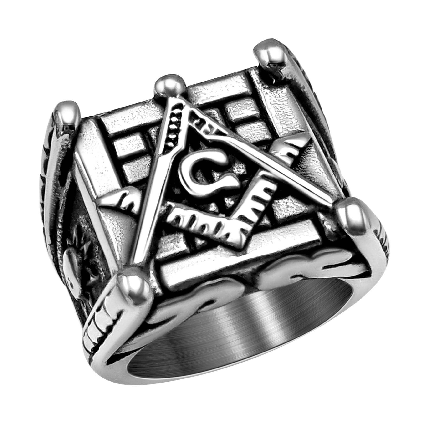 Masonic Signet Rings for Men, 316L Stainless Steel/18K Real Gold/Black Metal Freemason Jewelry, Punk Biker Mason Ring, Size 7-12