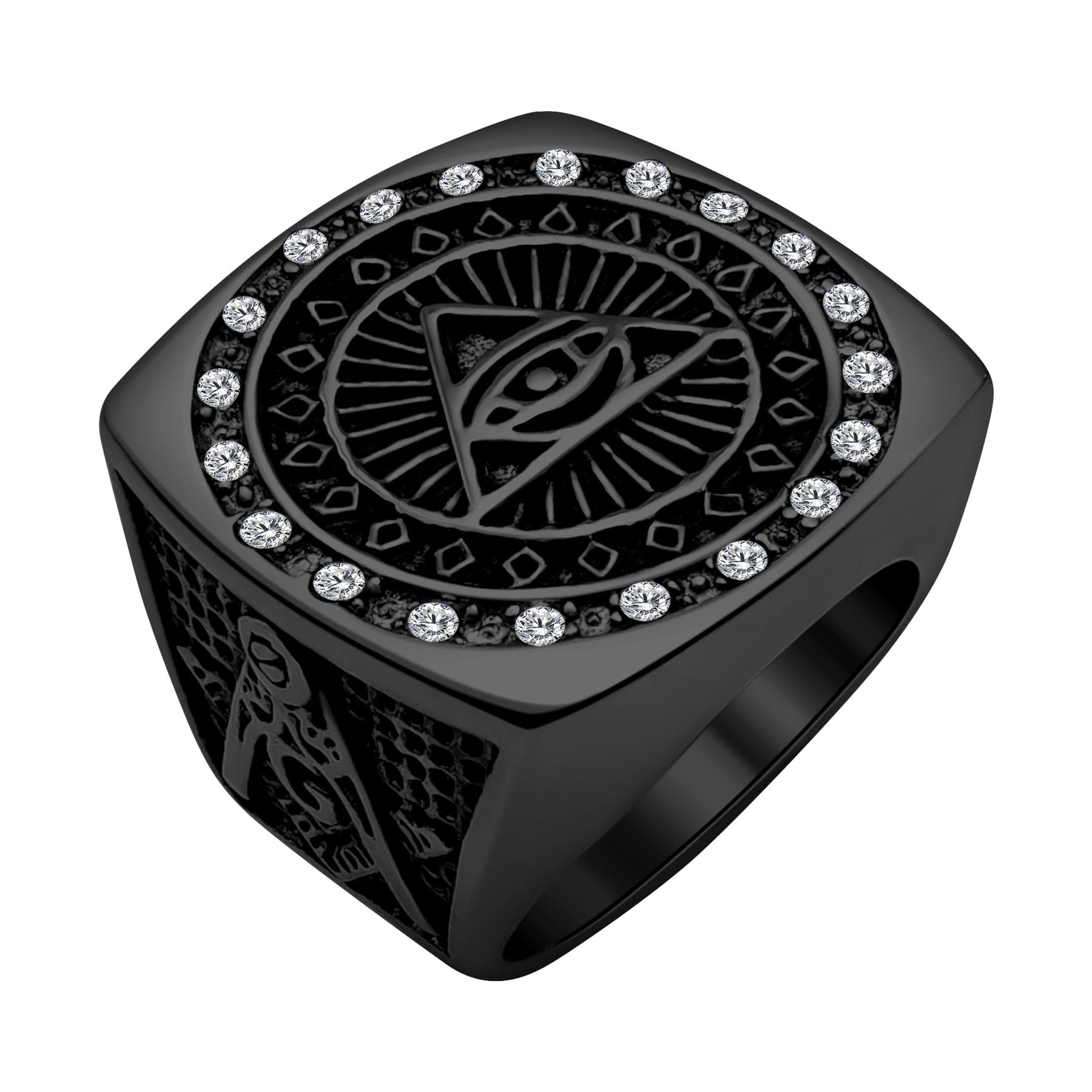 Masonic Signet Rings for Men, 316L Stainless Steel/18K Real Gold/Black Metal Freemason Jewelry, Punk Biker Mason Ring, Size 7-12