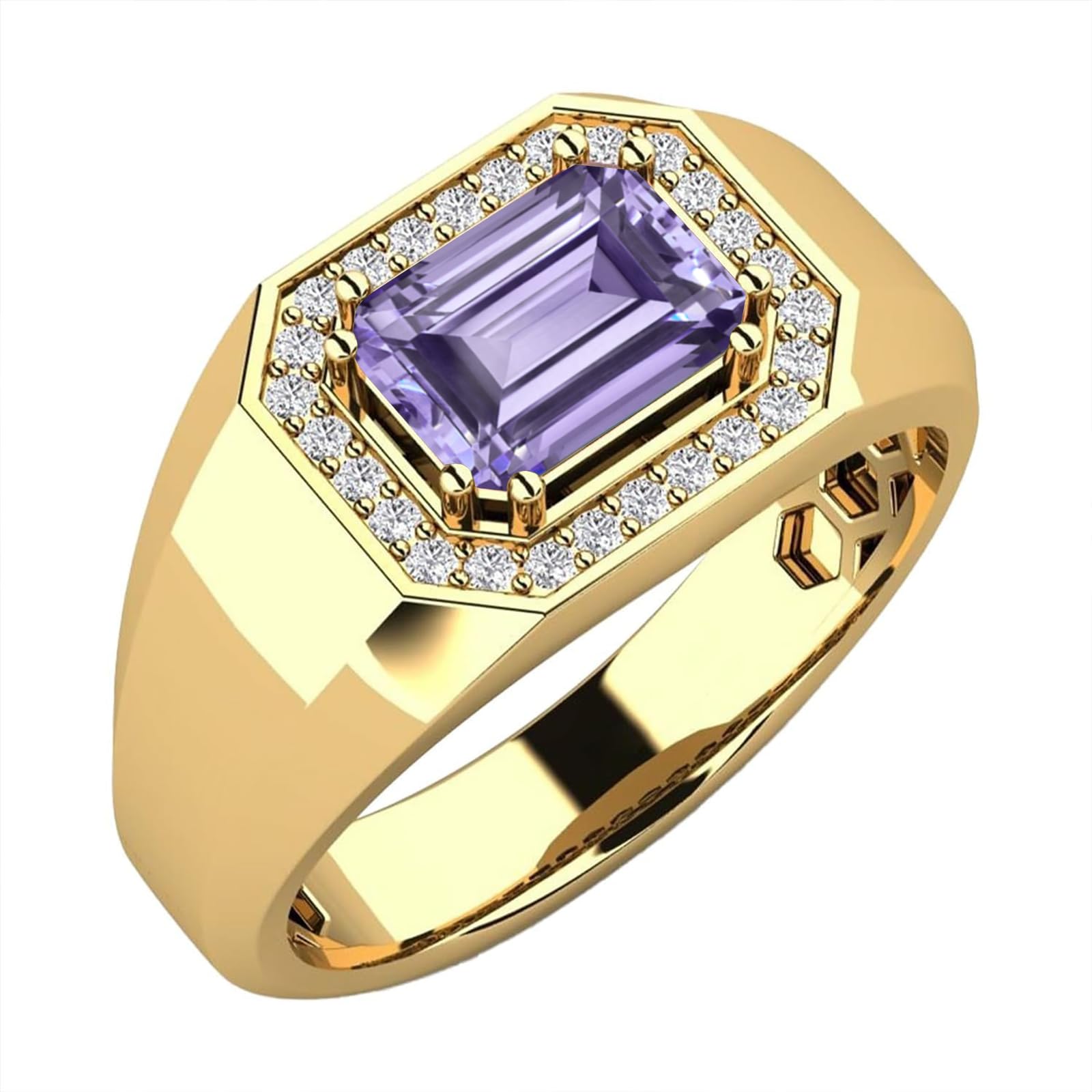 3ct Emerald Cut Gemstone Ring for Men 10K 14K 18K Real Gold Mens Gemstone Engagement Ring Luxury Mens Rings for Dad Husband Jewelry Gift for Birthday Father’s Day Valentine's Day