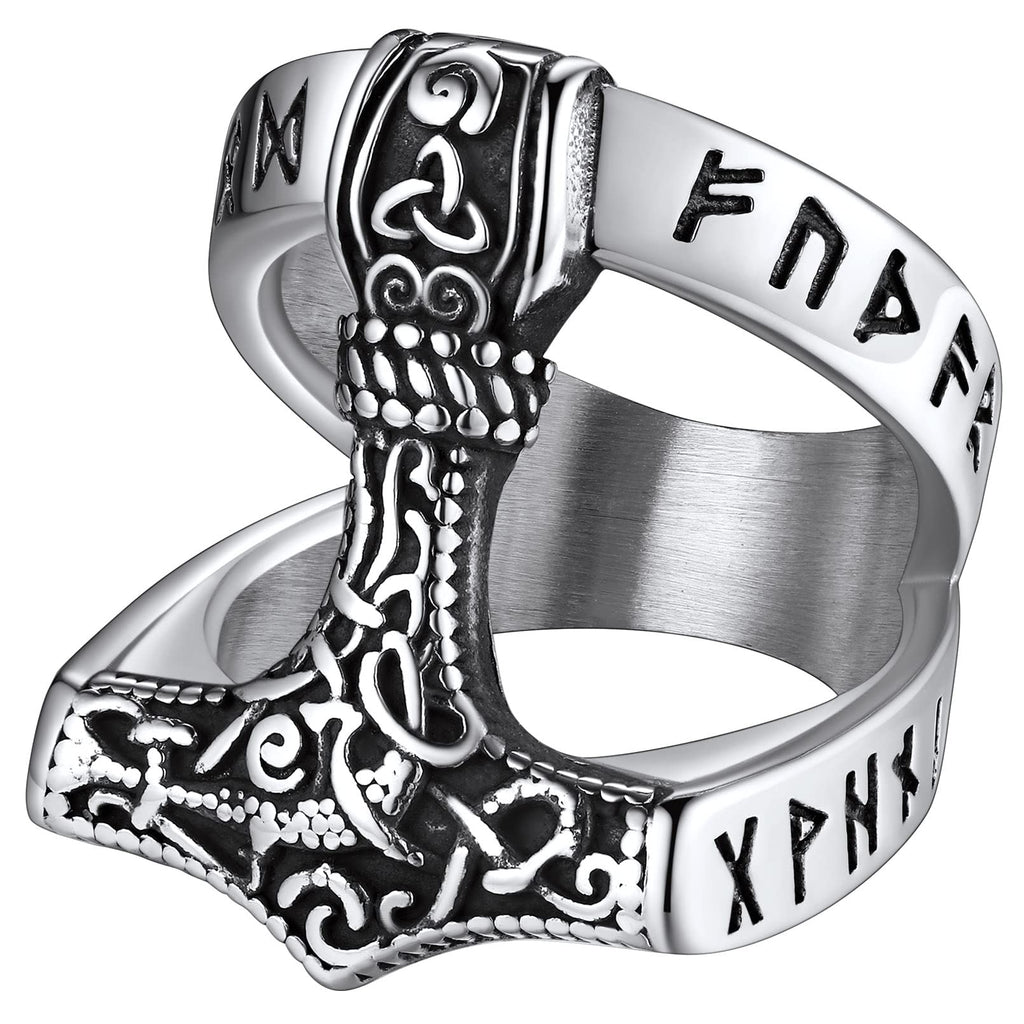 FaithHeart Norse Viking Jewelry Mens Stainless Steel Vikings Thor's Hammer/Wolf Head Ring Valknut Warrior's Gothic Jewelry-Personalized Engrave