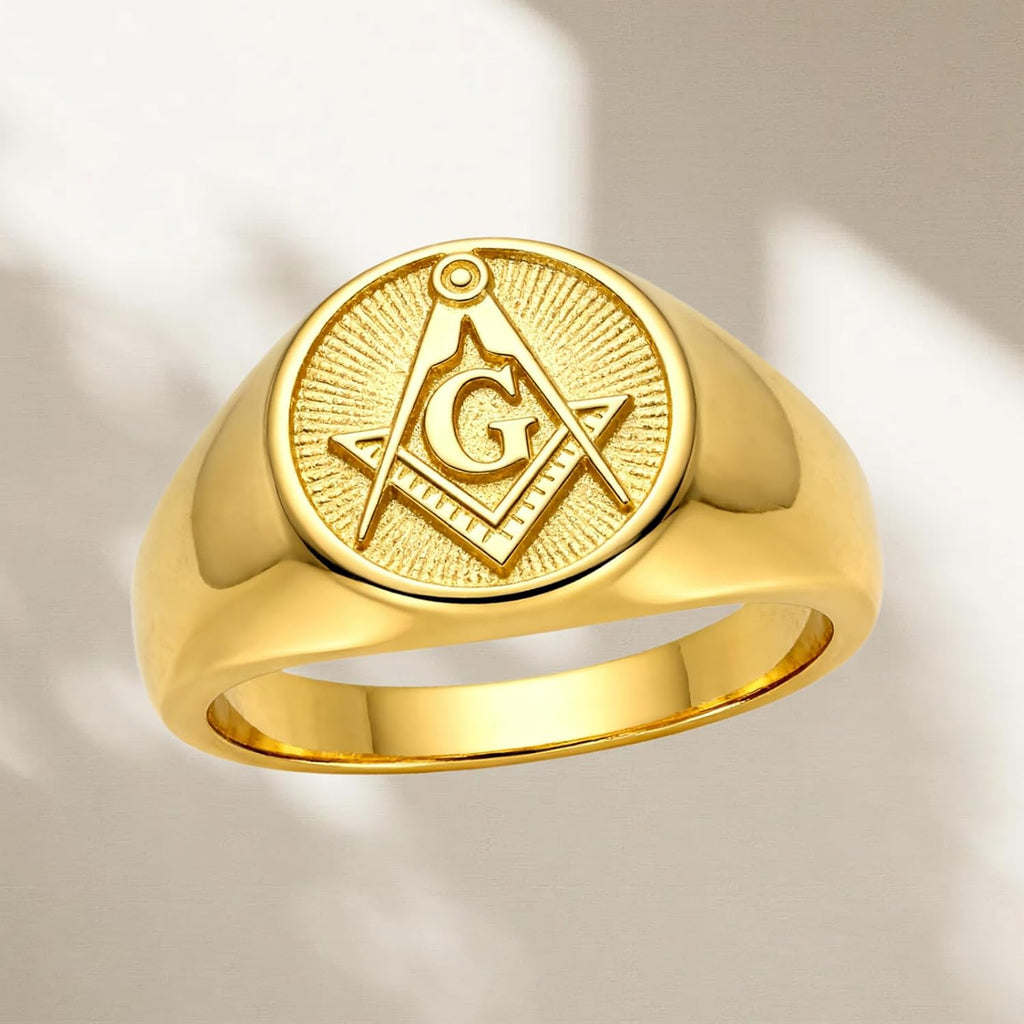 KQF Freemason Masonic Ring for Men Women 925 Sterling Silver or 10k 14k 18k Gold Mason Signet Band Masonic Jewelry Sizes 4-16 Gift for Anniversary Birthday Graduation