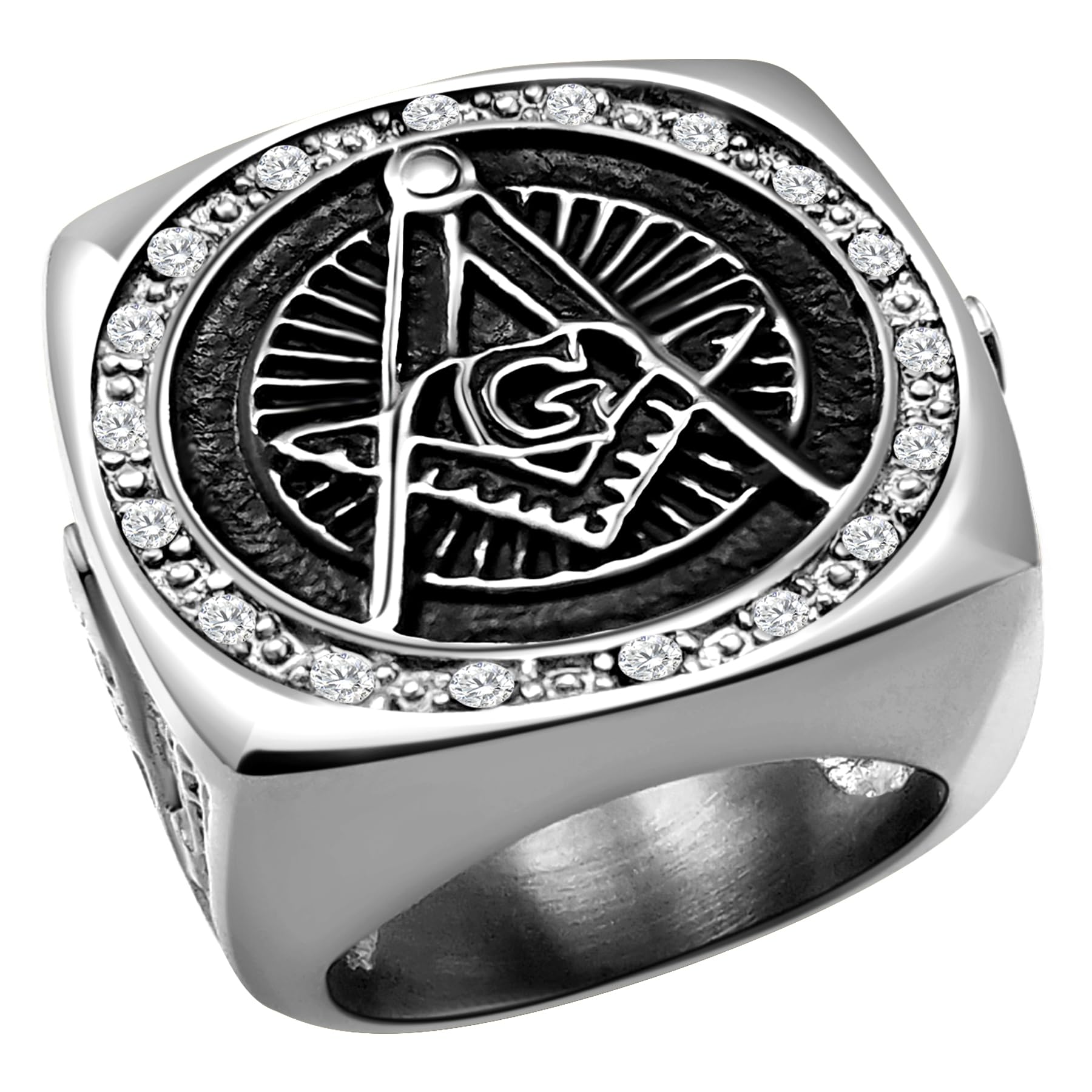 Masonic Signet Rings for Men, 316L Stainless Steel/18K Real Gold/Black Metal Freemason Jewelry, Punk Biker Mason Ring, Size 7-12
