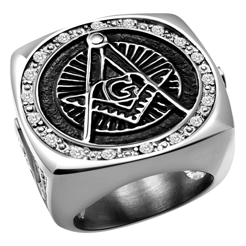 Masonic Signet Rings for Men, 316L Stainless Steel/18K Real Gold/Black Metal Freemason Jewelry, Punk Biker Mason Ring, Size 7-12