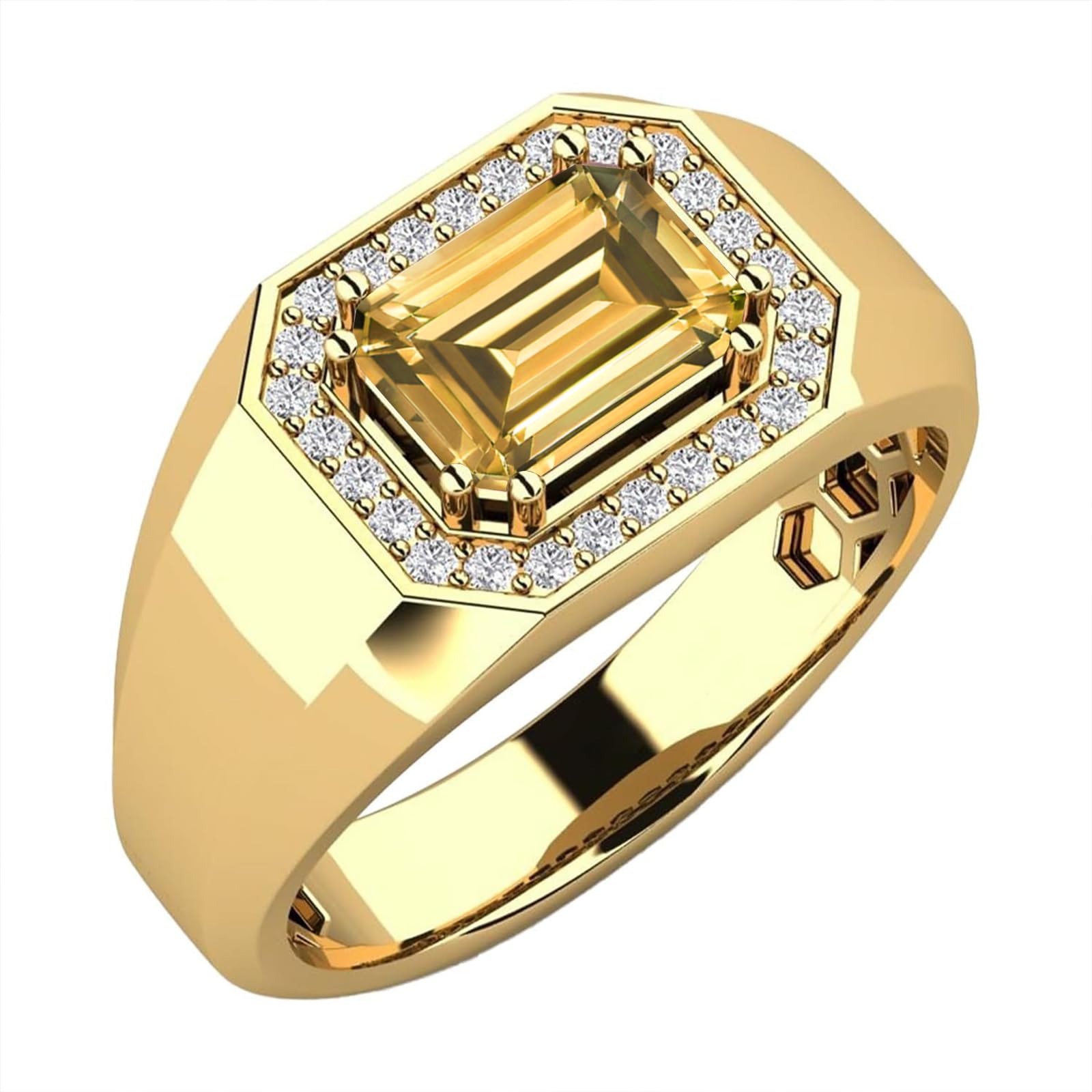 3ct Emerald Cut Gemstone Ring for Men 10K 14K 18K Real Gold Mens Gemstone Engagement Ring Luxury Mens Rings for Dad Husband Jewelry Gift for Birthday Father’s Day Valentine's Day