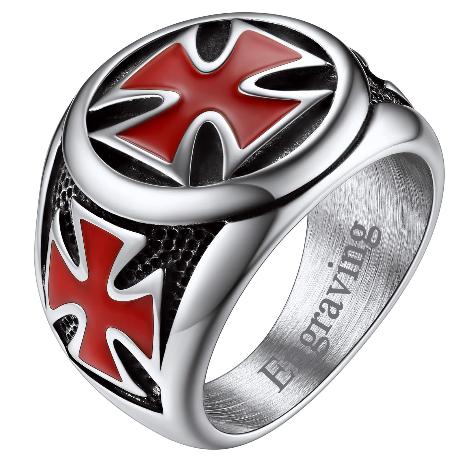 FaithHeart Mens Stainless Steel Crusader Jerusalem Cross Ring with 18K Gold Plated Two Tone Ring Size 7,8,9,10,11,12