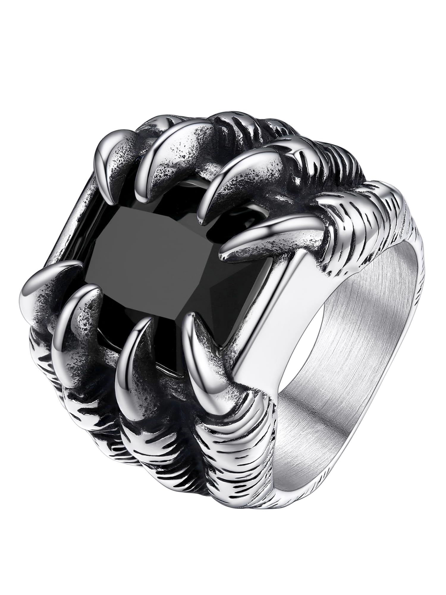 PROSTEEL Mens Gothic Biker Ring, 316L Stainless Steel Dragon Claw Eye Ring/Raven Skull Ring/Octopus Ring, Cool and Masculine, Size 7-14, Black/18K Gold Plated, Come with Box