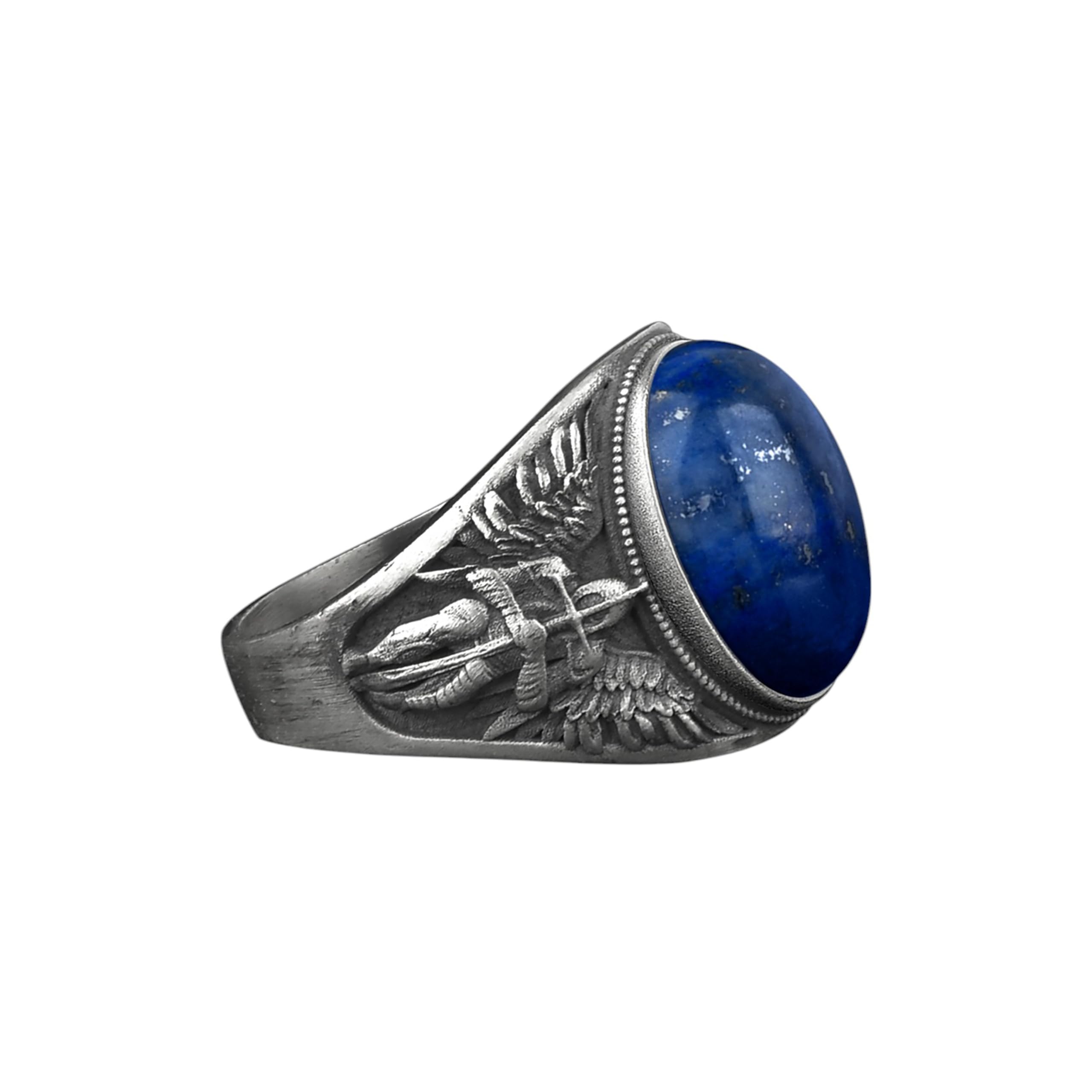 BySilverStone - St. Michael the Archangel Signet Ring for Men with Natural Tiger's Eye Gemstone in Sterling Silver, Commander of God's Army Jewelry Rings, Religious Gift Ring