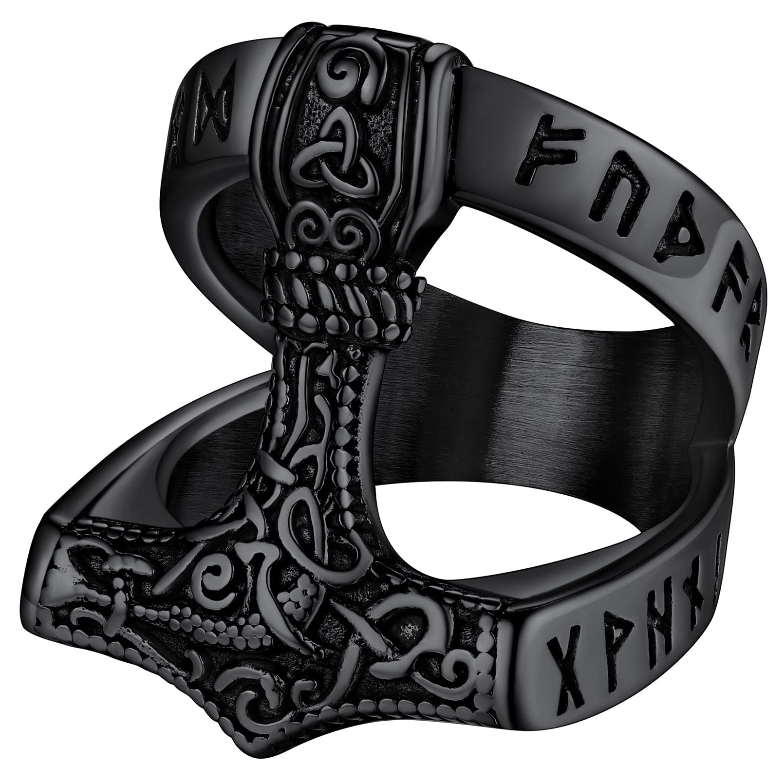 FaithHeart Norse Viking Jewelry Mens Stainless Steel Vikings Thor's Hammer/Wolf Head Ring Valknut Warrior's Gothic Jewelry-Personalized Engrave