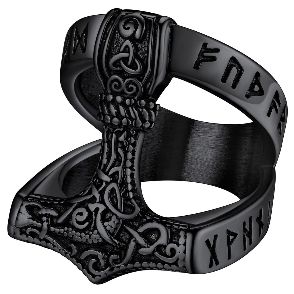 FaithHeart Norse Viking Jewelry Mens Stainless Steel Vikings Thor's Hammer/Wolf Head Ring Valknut Warrior's Gothic Jewelry-Personalized Engrave