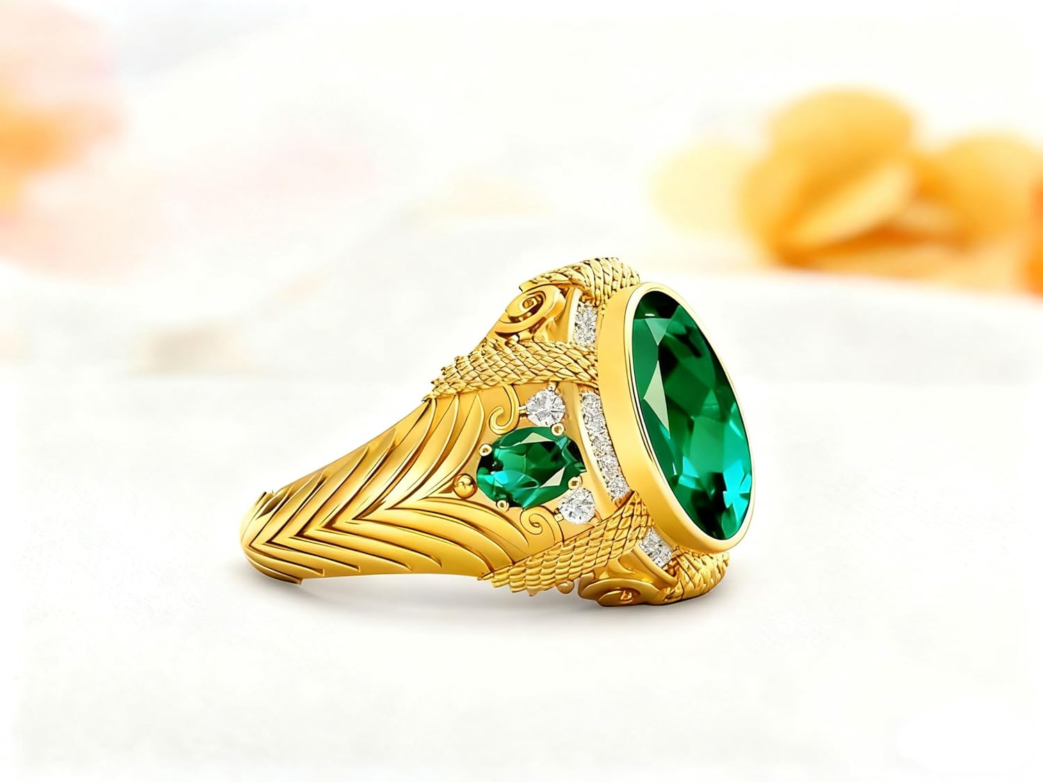 Solid 10K 14K 18K Gold 4 Carat Emerald Engagement Rings for Mens Gemstone Signet Rings for Men with Moissanite Size 4-16