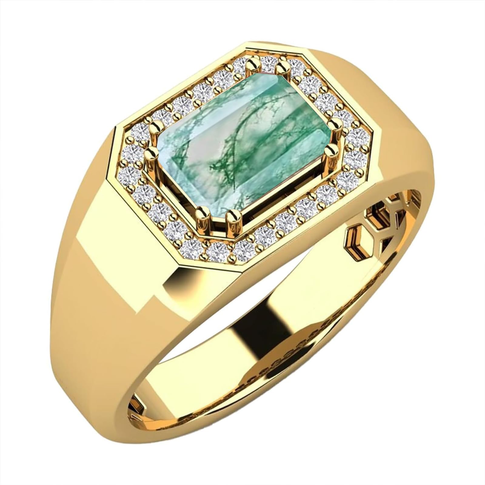 3ct Emerald Cut Gemstone Ring for Men 10K 14K 18K Real Gold Mens Gemstone Engagement Ring Luxury Mens Rings for Dad Husband Jewelry Gift for Birthday Father’s Day Valentine's Day
