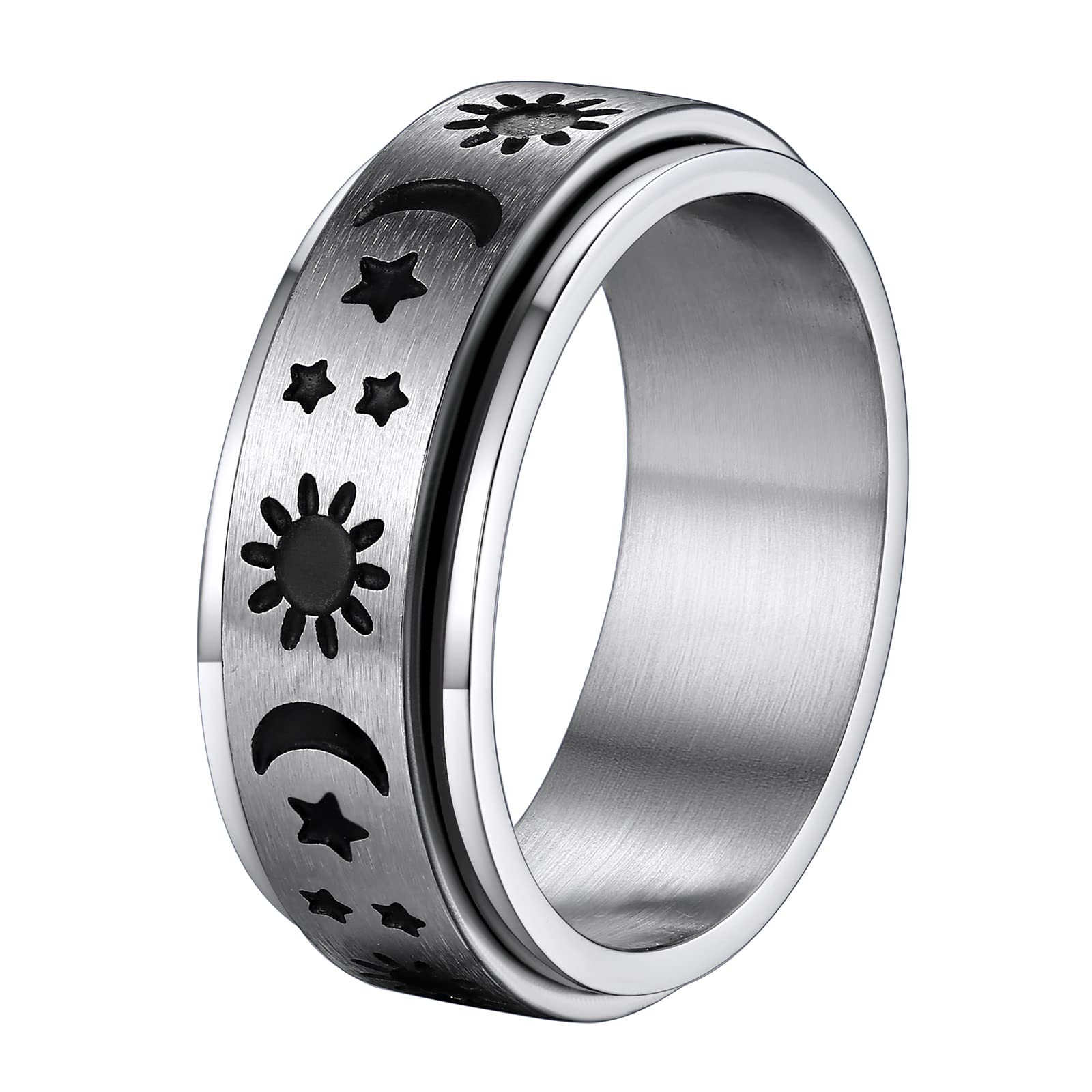 Supcare Men Women Fidget Ring,Nordic/Celtic/Moon Star Spinner Ring Jewelry Custom Name Ring Gifts for Christmas,Size 7-14 (with Jewelry Gift Box)