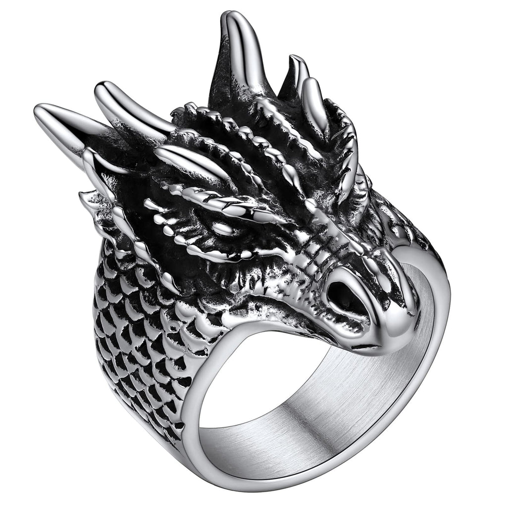 FaithHeart Norse Viking Jewelry Mens Stainless Steel Vikings Thor's Hammer/Wolf Head Ring Valknut Warrior's Gothic Jewelry-Personalized Engrave