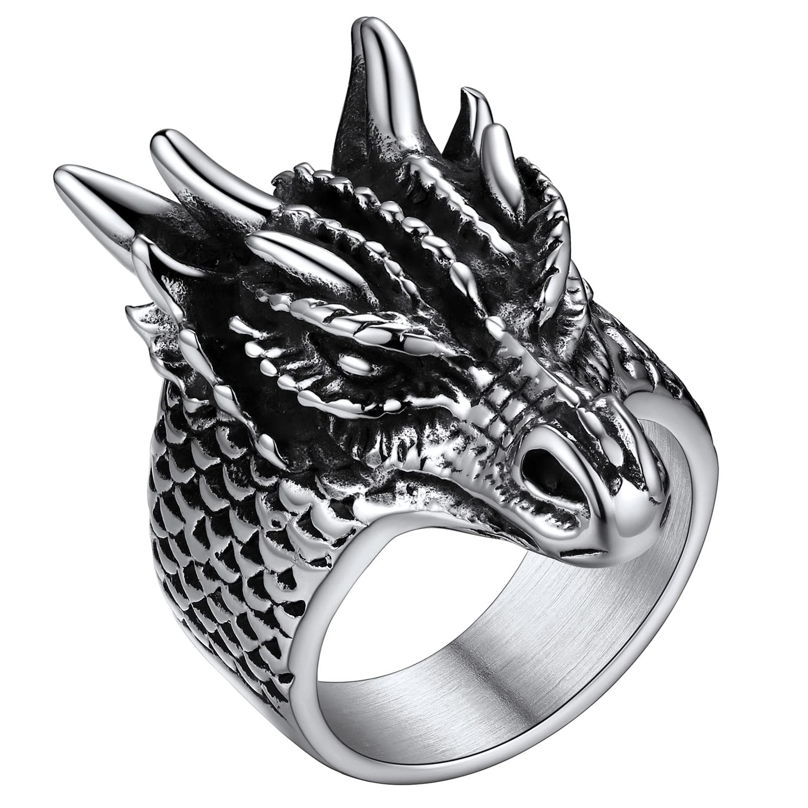 FaithHeart Norse Viking Jewelry Mens Stainless Steel Vikings Thor's Hammer/Wolf Head Ring Valknut Warrior's Gothic Jewelry-Personalized Engrave
