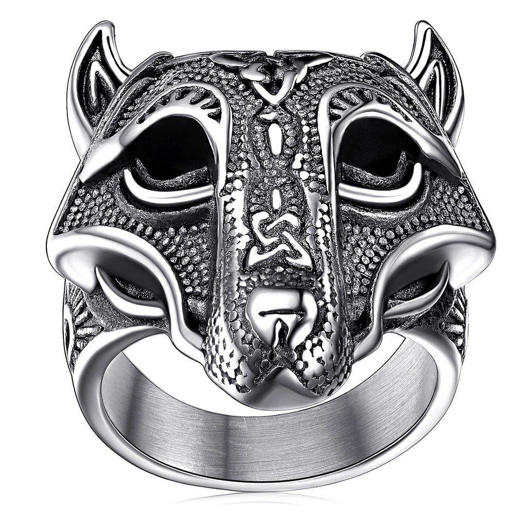 FaithHeart Norse Viking Jewelry Mens Stainless Steel Vikings Thor's Hammer/Wolf Head Ring Valknut Warrior's Gothic Jewelry-Personalized Engrave