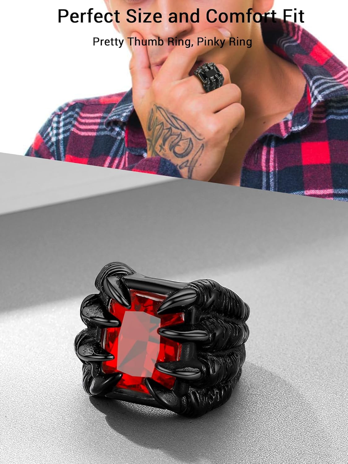 PROSTEEL Mens Gothic Biker Ring, 316L Stainless Steel Dragon Claw Eye Ring/Raven Skull Ring/Octopus Ring, Cool and Masculine, Size 7-14, Black/18K Gold Plated, Come with Box