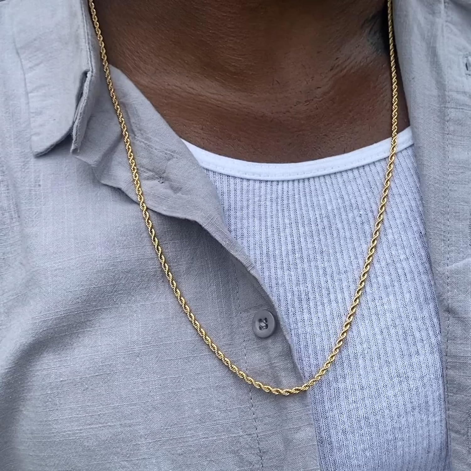 18k Real Gold Plated Rope Chain 1.5mm 2.5mm 5mm Stainless Steel Twist Chain Necklace for Men Women 16 Inches 36 Inches