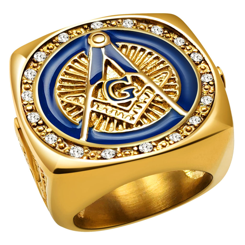 Masonic Signet Rings for Men, 316L Stainless Steel/18K Real Gold/Black Metal Freemason Jewelry, Punk Biker Mason Ring, Size 7-12