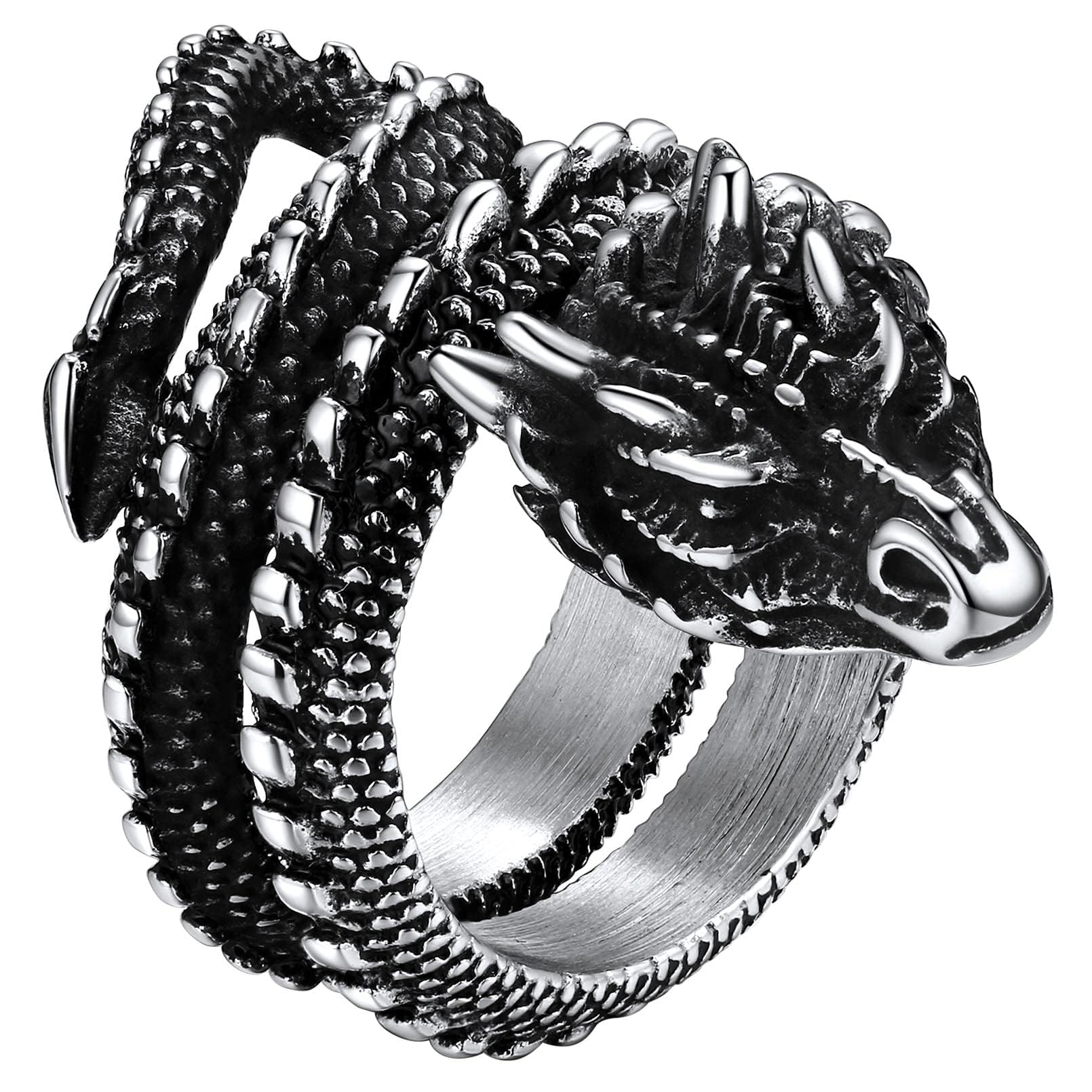 FaithHeart Norse Viking Jewelry Mens Stainless Steel Vikings Thor's Hammer/Wolf Head Ring Valknut Warrior's Gothic Jewelry-Personalized Engrave