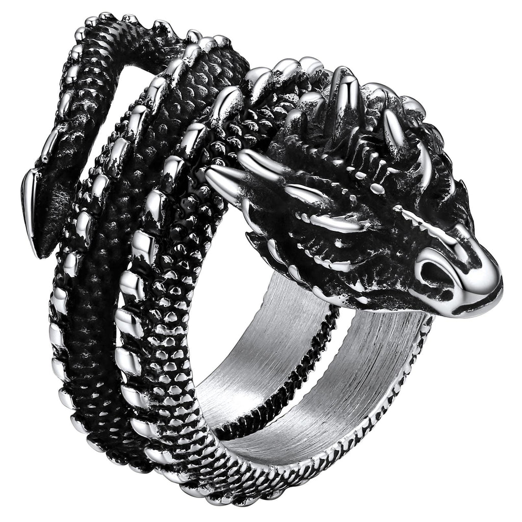 FaithHeart Norse Viking Jewelry Mens Stainless Steel Vikings Thor's Hammer/Wolf Head Ring Valknut Warrior's Gothic Jewelry-Personalized Engrave